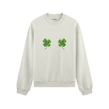 Lucky Twins Oversize Sweatshirt - Beyaz - ön görünüm