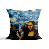 Mona Lisa - İnci Küpeli Kız - The Starry Night Çift Taraflı Kırlent Kılıfı 2 Adet