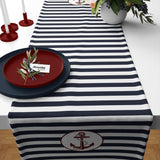 Navy Blue Striped Claret Red Capa Runner Cover