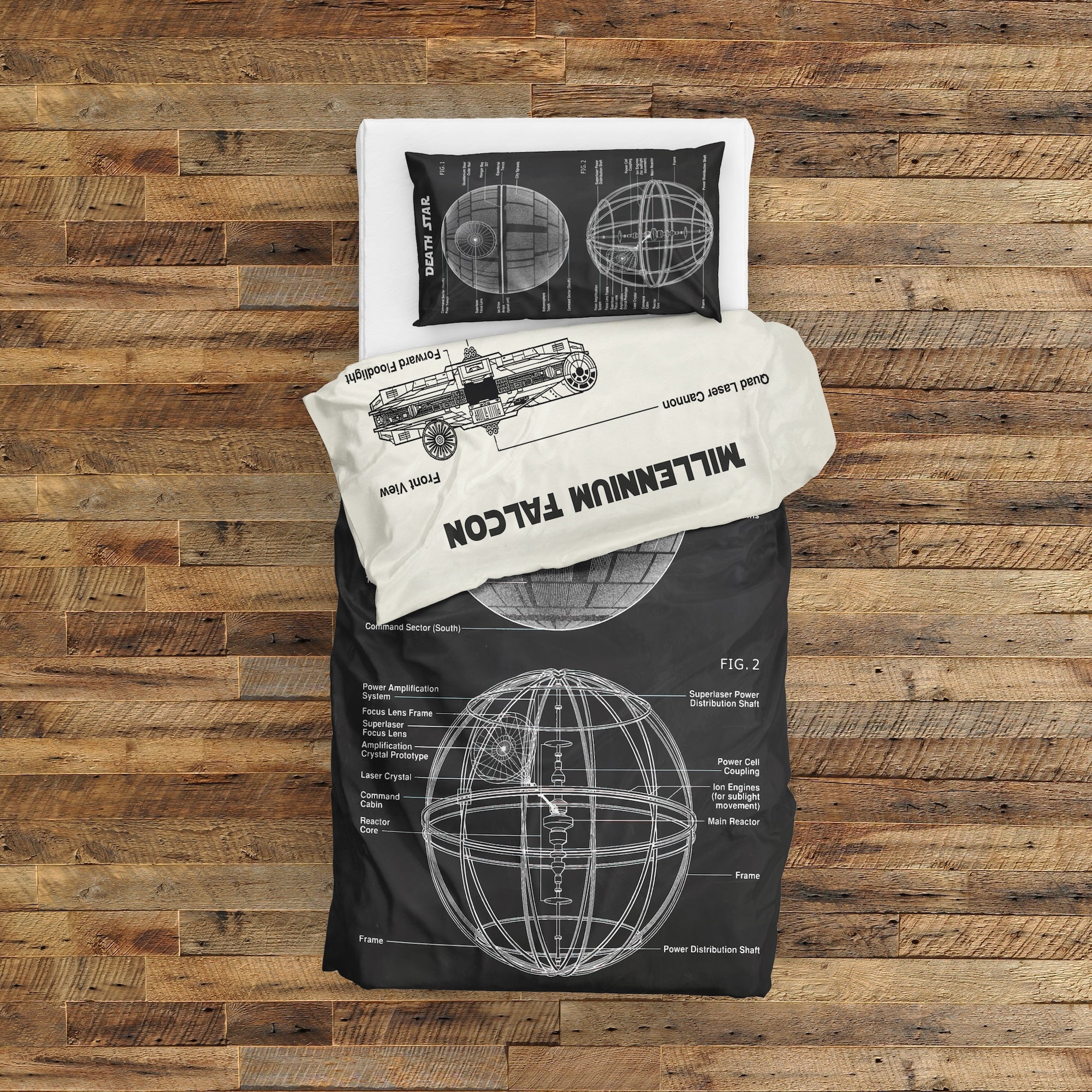 Death Falcon Millennium Falcon & Death Star / Star Wars Çift Taraflı Saten Nevresim ...