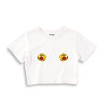 Nipples Crop Tişört - Beyaz - ön görünüm