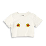Nipples Crop Tişört - Ekru - ön görünüm