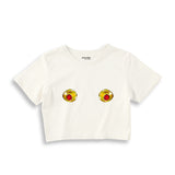 Nipples Crop Tişört - Ekru - ön görünüm