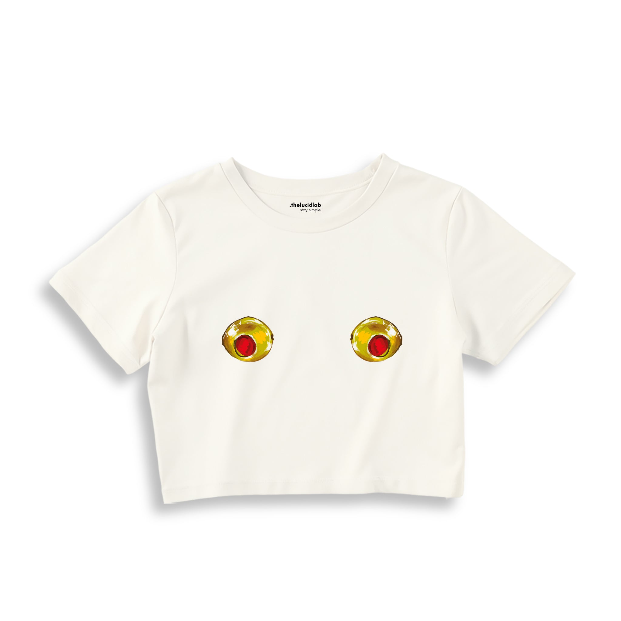 Nipples Crop Tişört - Ekru - ön görünüm