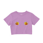Nipples Crop Tişört - Lila - ön görünüm