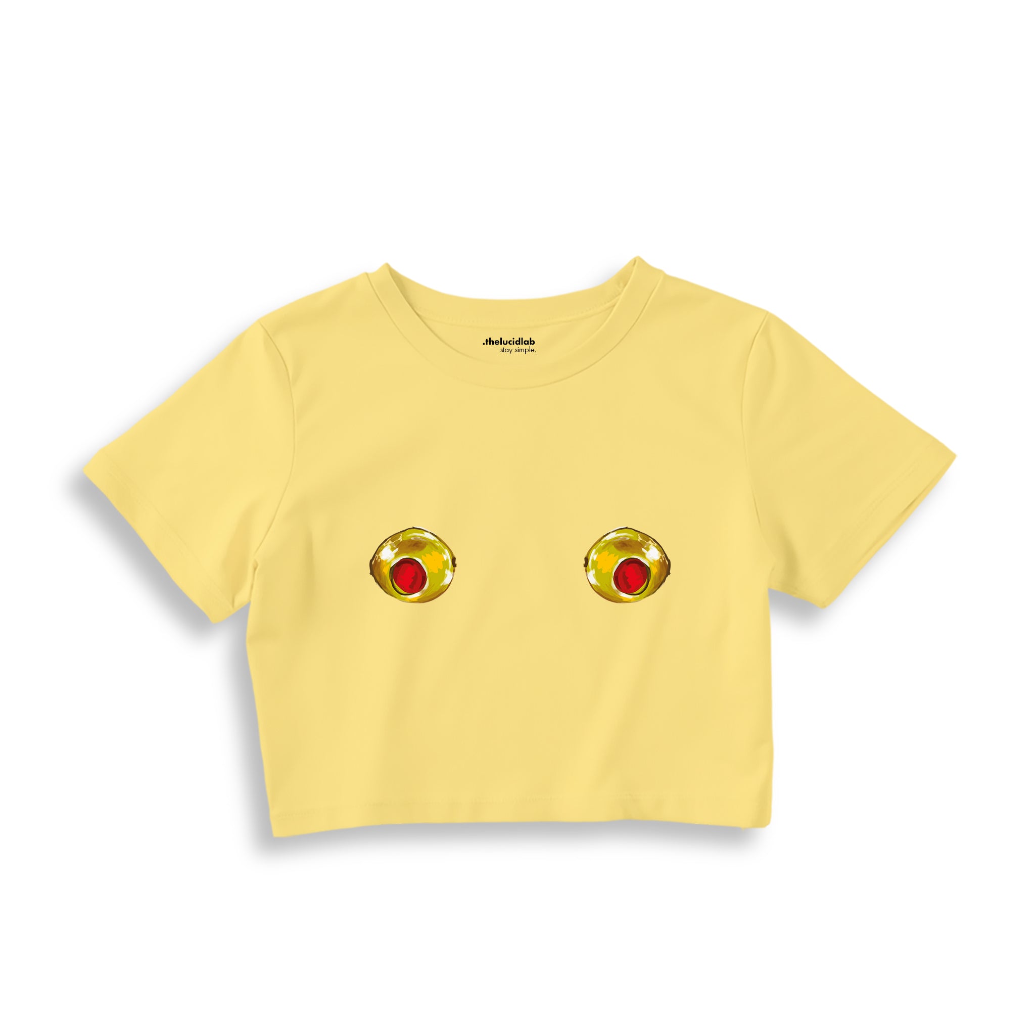 Nipples Crop Tişört - Sarı - ön görünüm