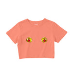 Nipples Crop Tişört - Somon - ön görünüm