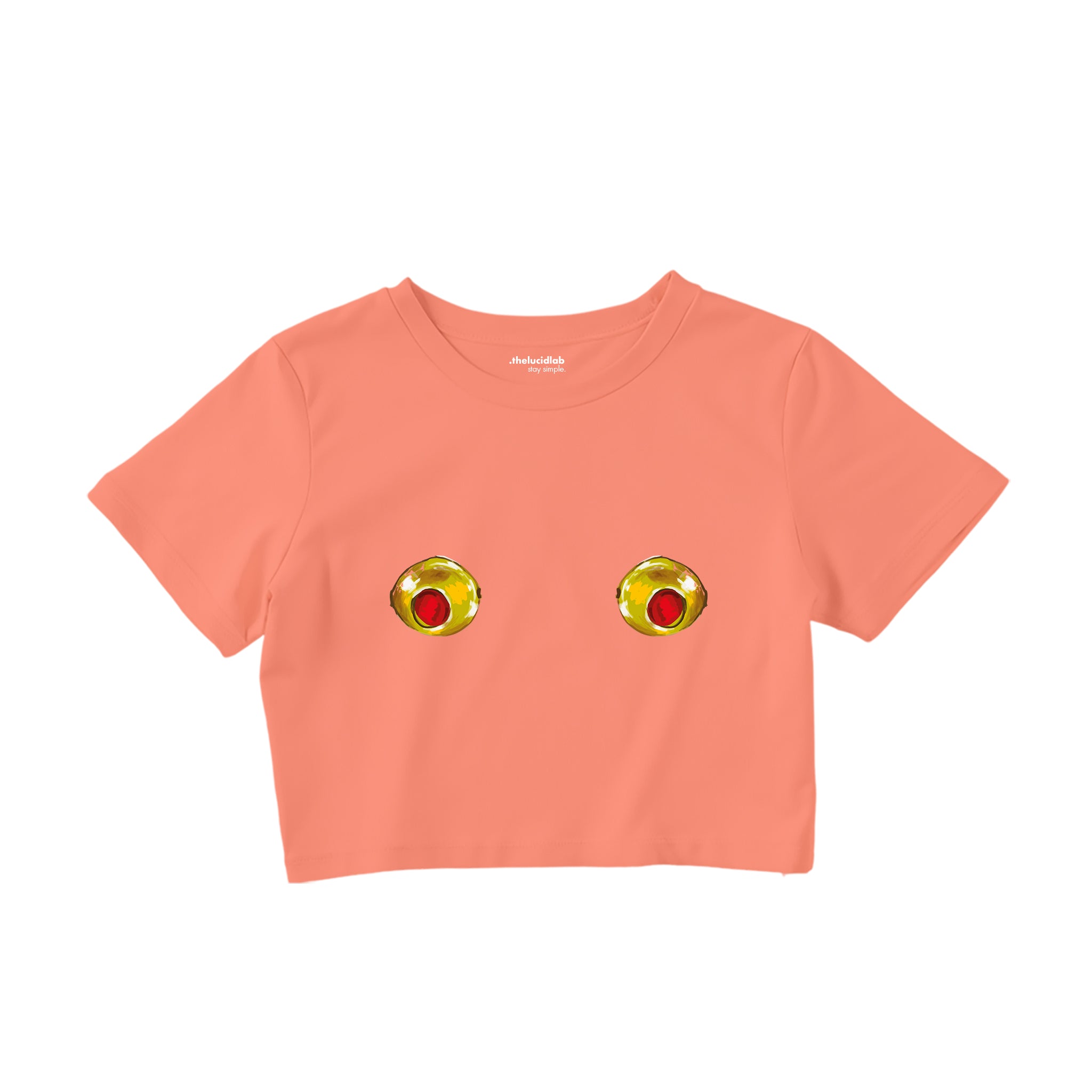 Nipples Crop Tişört - Somon - ön görünüm
