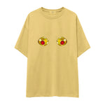 Nipples Oversize Tişört - Sarı - ön görünüm