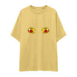 Nipples Oversize Tişört - Sarı - ön görünüm