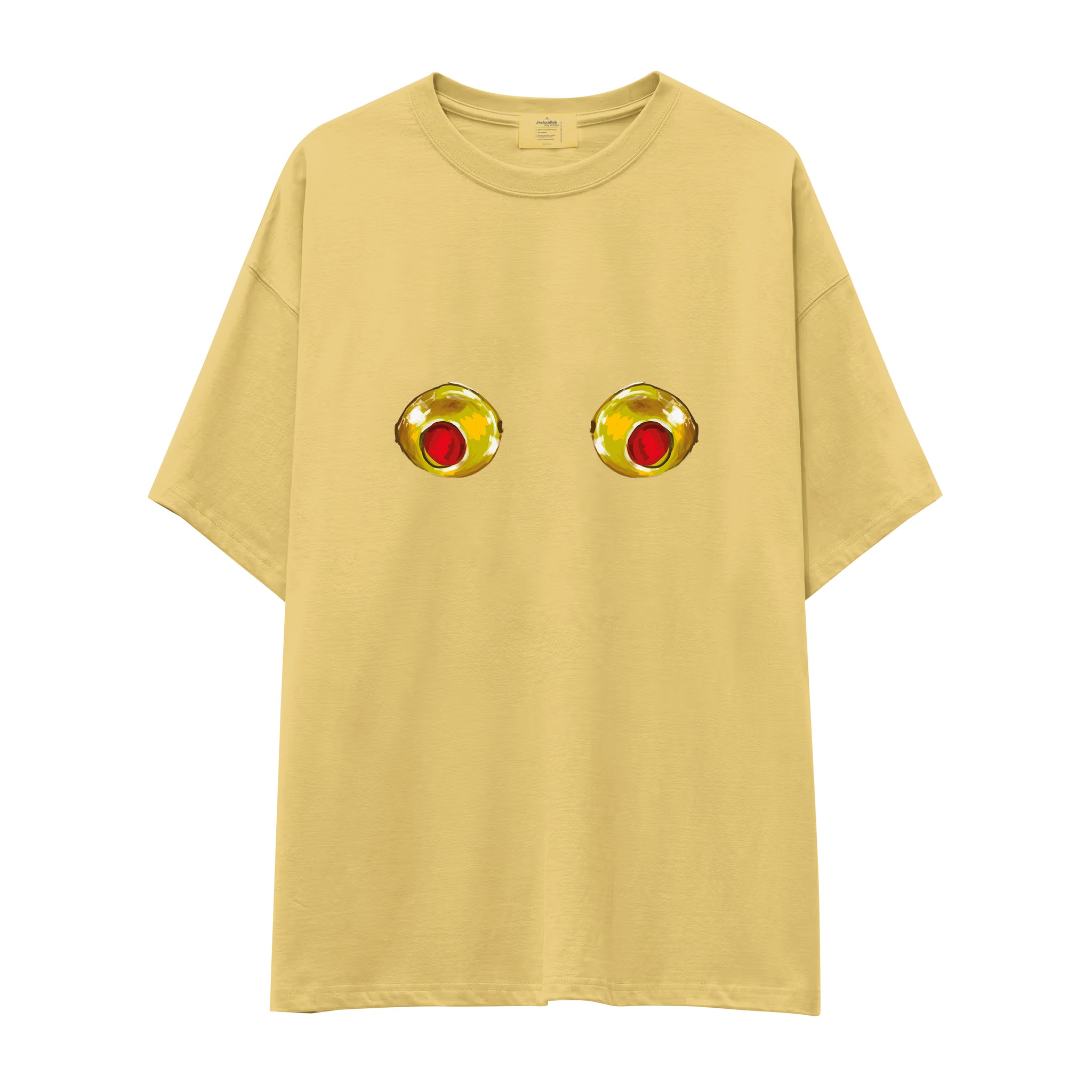 Nipples Oversize Tişört - Sarı - ön görünüm