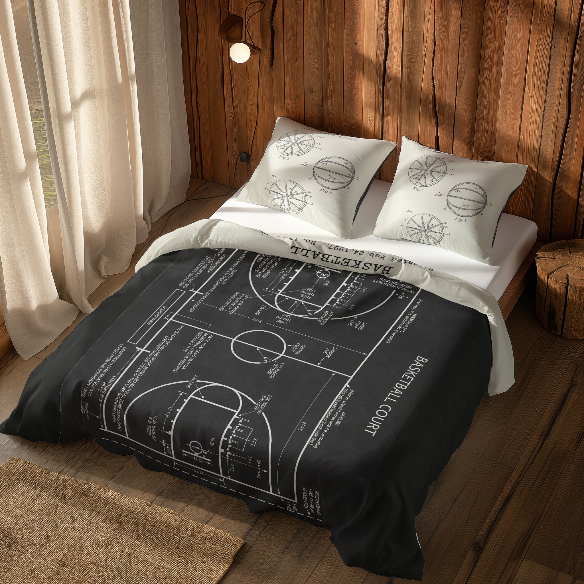 Basketball Court Chalkboard & Basketball Ivory Çift Taraflı Nevresim Takımı; çift kişilik AB-01 native görünüm