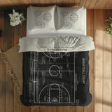 Basketball Court Chalkboard & Basketball Ivory Çift Taraflı Nevresim Takımı; çift kişilik AB-02 native görünüm