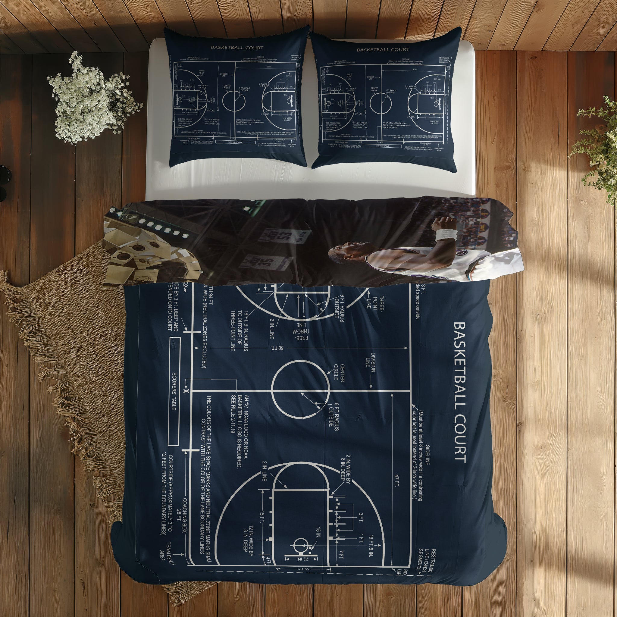 Michael Jordan Chicago Bulls 1997 & Basketball Court Navy Blue Çift Taraflı Nevresim Takımı; çift kişilik BB-02 native görünüm