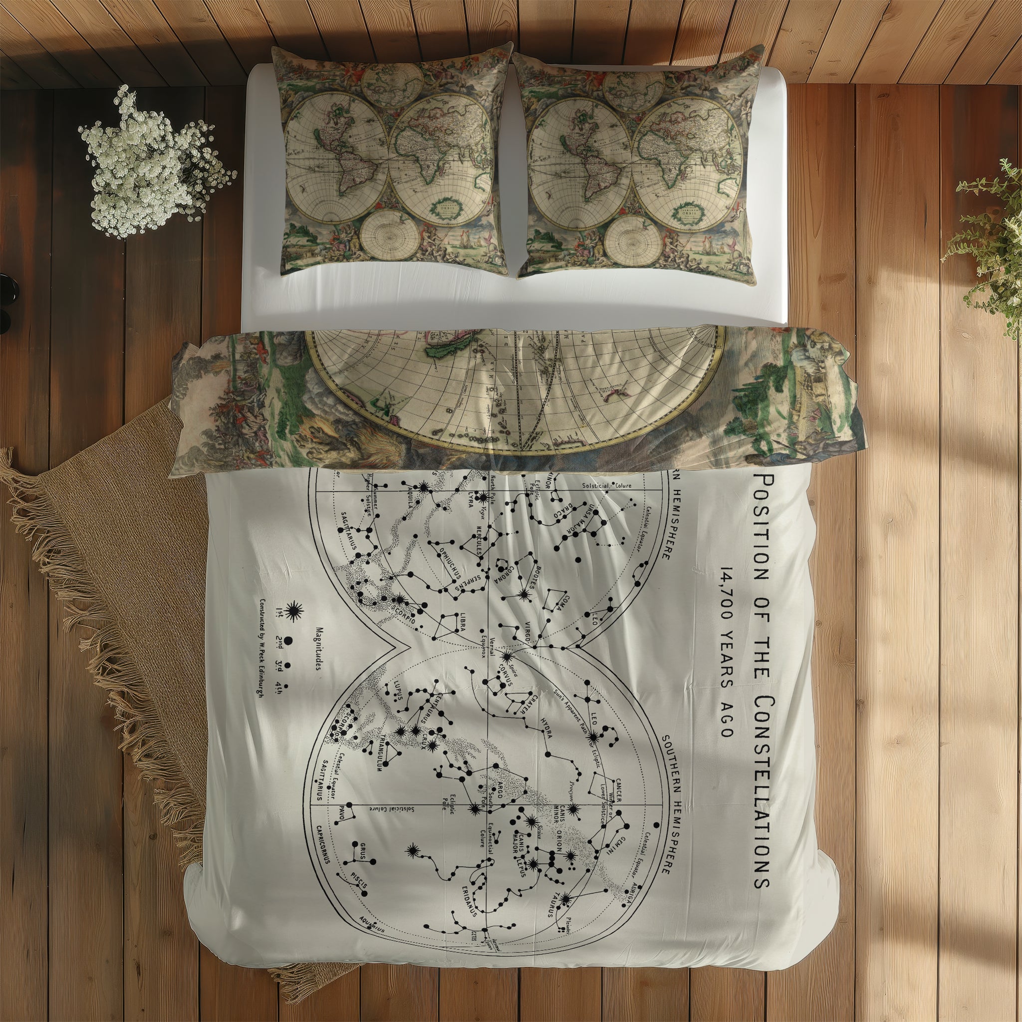 Antik Dünya Haritası & The Constellations Çift Taraflı Nevresim Takımı; çift kişilik BA-02 native görünüm