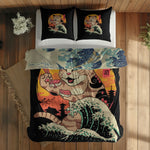Kanagawa Cat & Kanagawa Oki Nami Ura Çift Taraflı Nevresim Takımı; çift kişilik AA-02 native görünüm