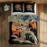 Kanagawa Cat & Kanagawa Oki Nami Ura Çift Taraflı Nevresim Takımı; çift kişilik AA-02 native görünüm