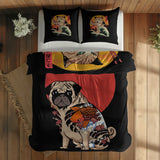The Pug & Kanagawa Cat Çift Taraflı Nevresim Takımı; çift kişilik AB-02 native görünüm