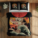 The Pug & Kanagawa Cat Çift Taraflı Nevresim Takımı; çift kişilik BB-02 native görünüm