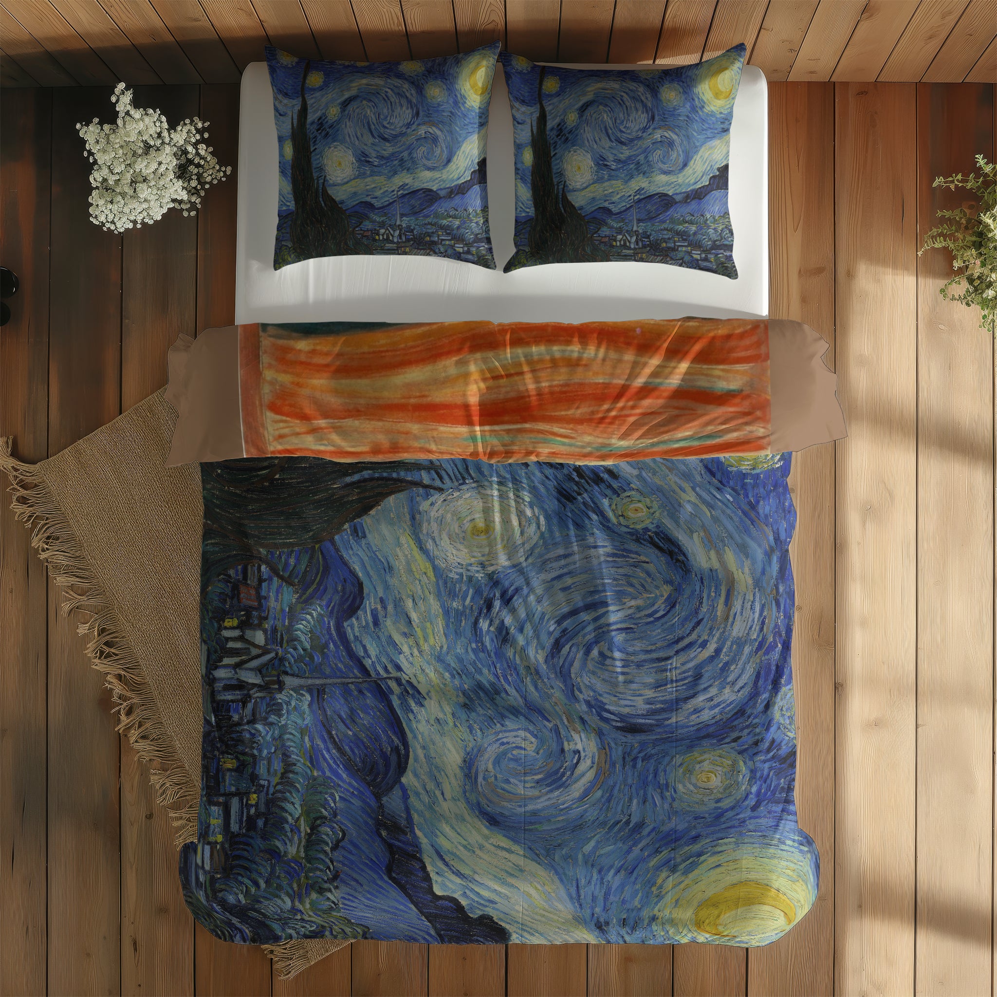 The Starry Night & The Scream Çift Taraflı Nevresim Takımı; çift kişilik AA-02 native görünüm