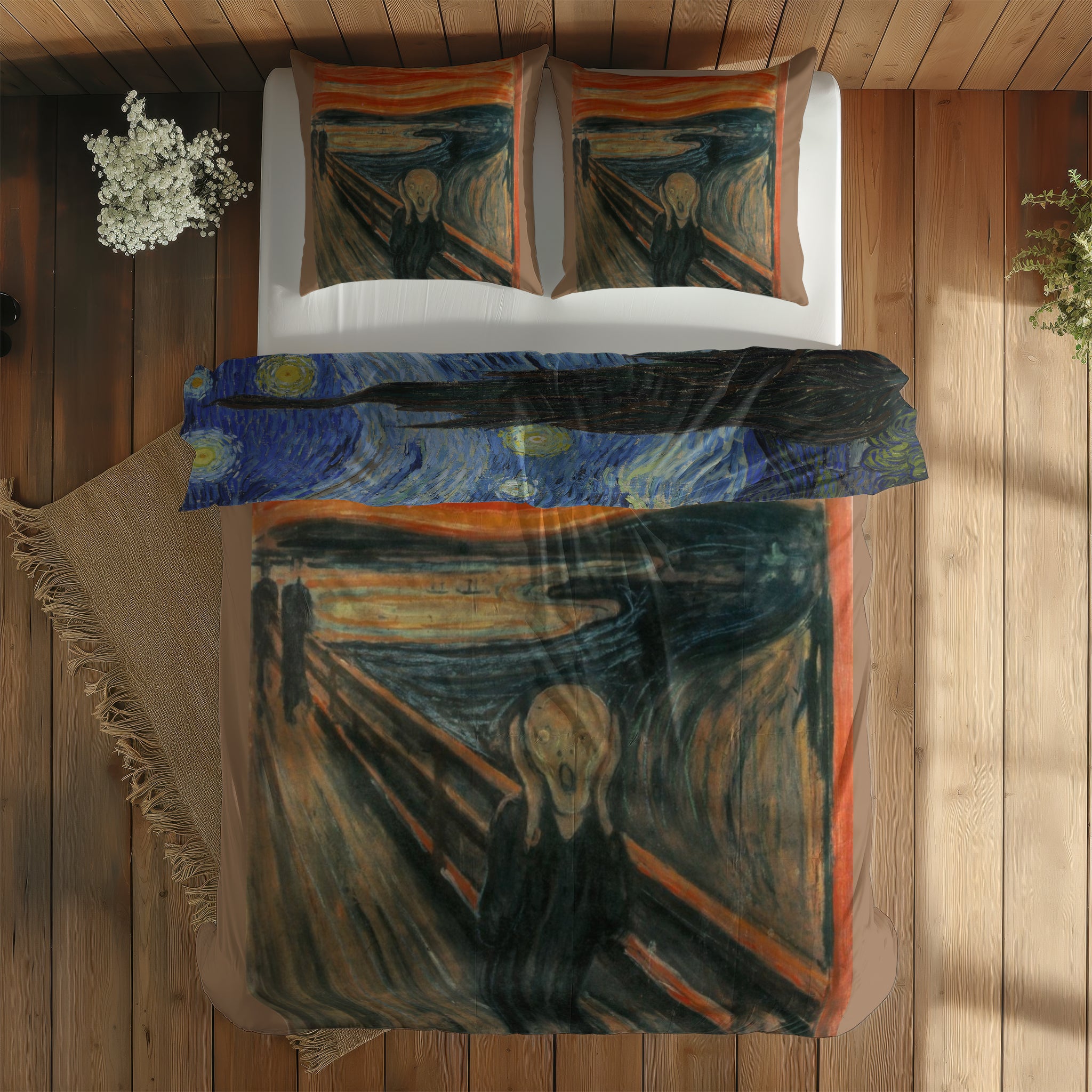 The Starry Night & The Scream Çift Taraflı Nevresim Takımı; çift kişilik BB-02 native görünüm