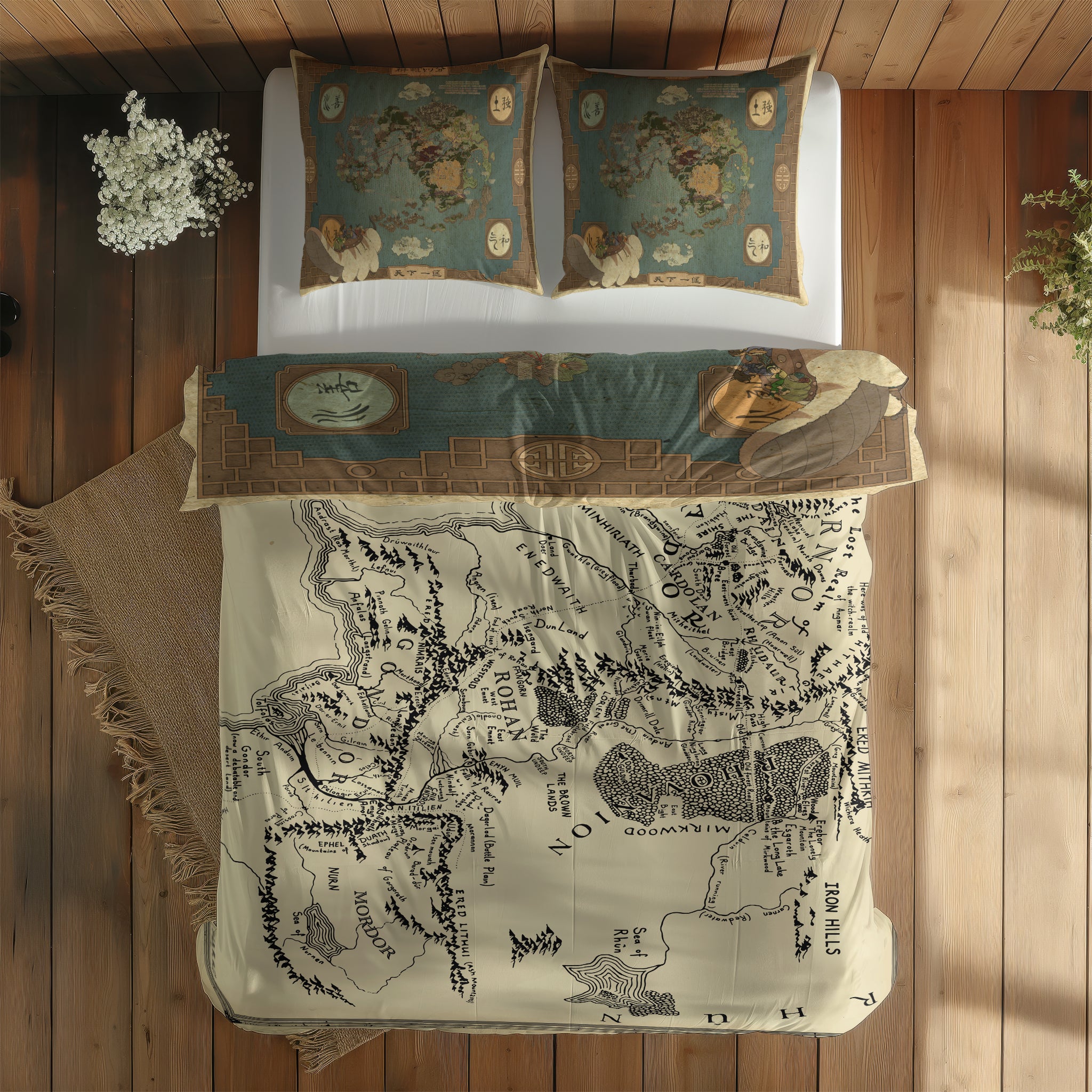 Avatar The Last Airbender Map & The Lord of the Rings Çift Taraflı Nevresim Takımı; çift kişilik BA-02 native görünüm