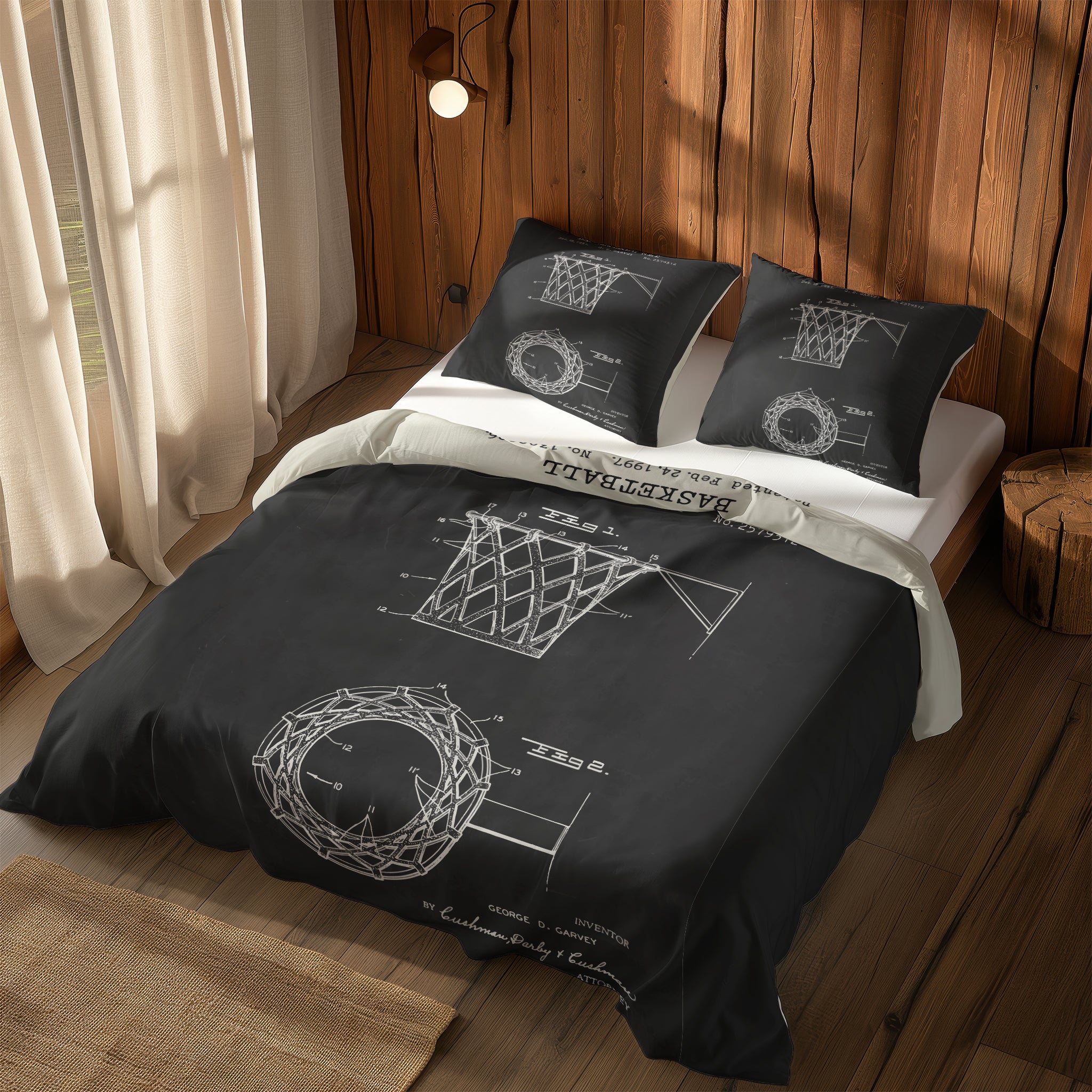 Basketball Net Chalkboard & Basketball Ivory Çift Taraflı Nevresim Takımı; çift kişilik AA-01 native görünüm