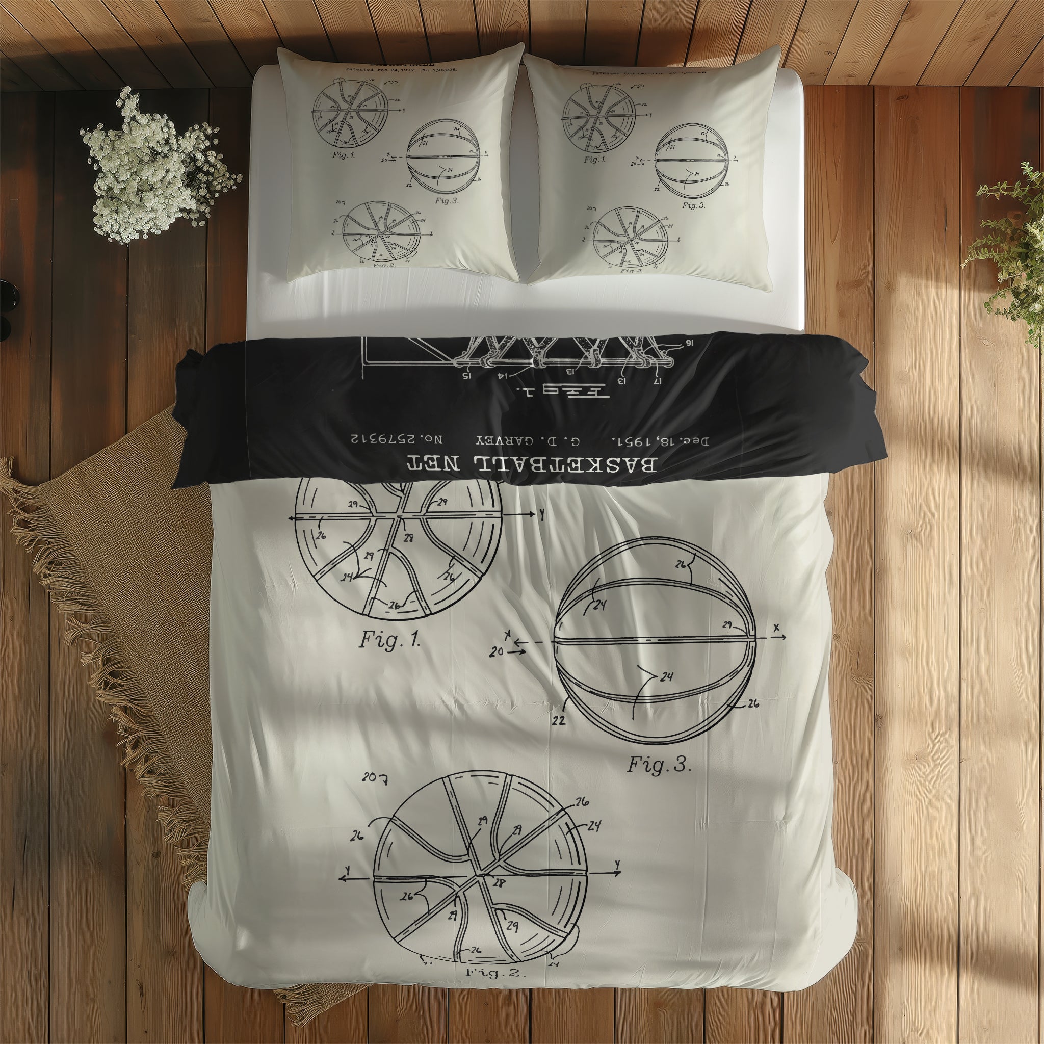 Basketball Net Chalkboard & Basketball Ivory Çift Taraflı Nevresim Takımı; çift kişilik BB-02 native görünüm