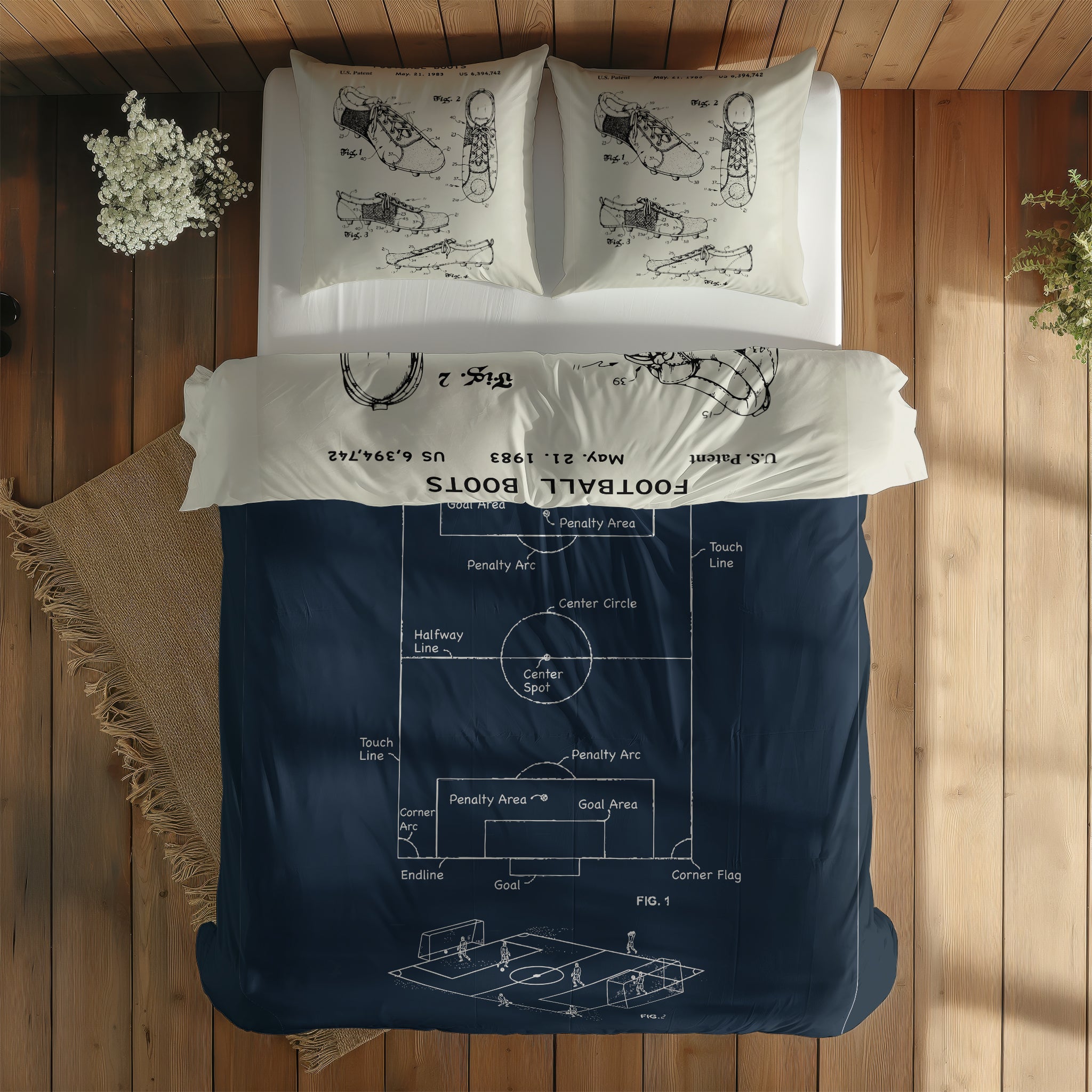 Football Field Navyblue & Football Boots Ivory Çift Taraflı Nevresim Takımı; çift kişilik AB-02 native görünüm