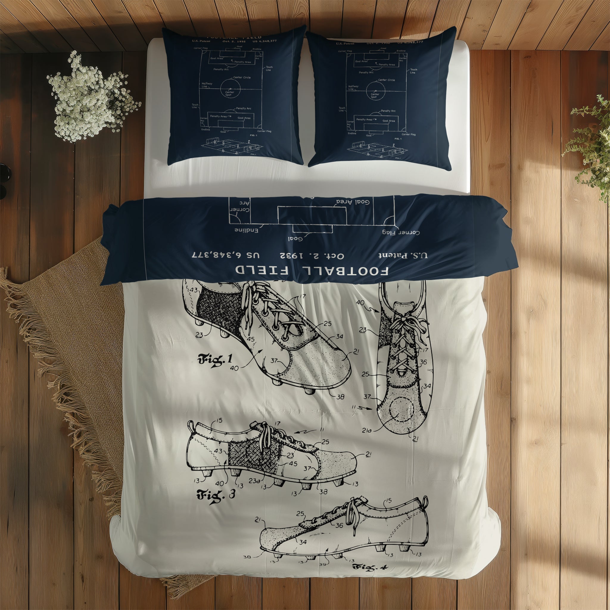 Football Field Navyblue & Football Boots Ivory Çift Taraflı Nevresim Takımı; çift kişilik BA-02 native görünüm