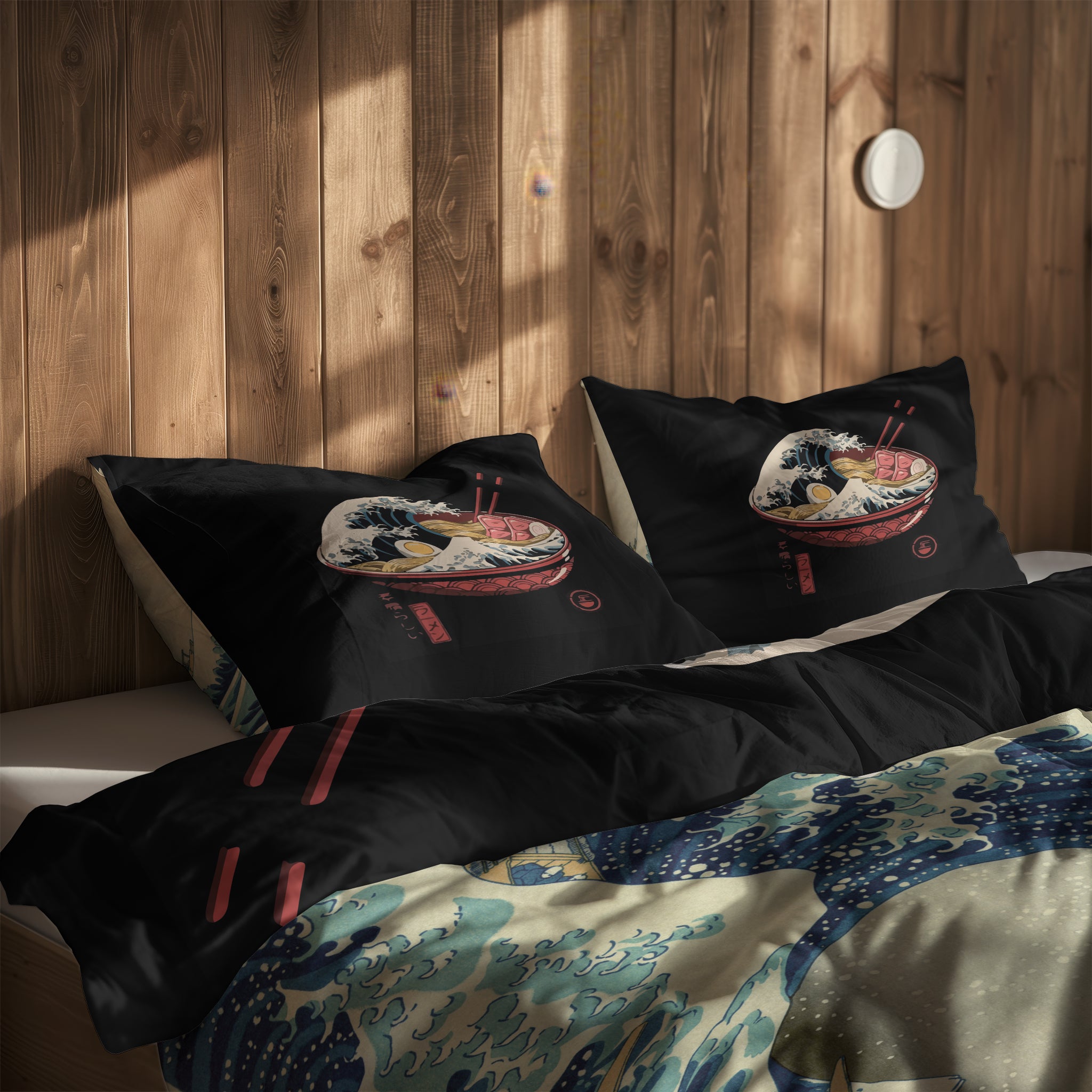 Great Wave Ramen Bowl & Kanagawa Oki Nami Ura Çift Taraflı Nevresim Takımı; çift kişilik BA-03 native görünüm