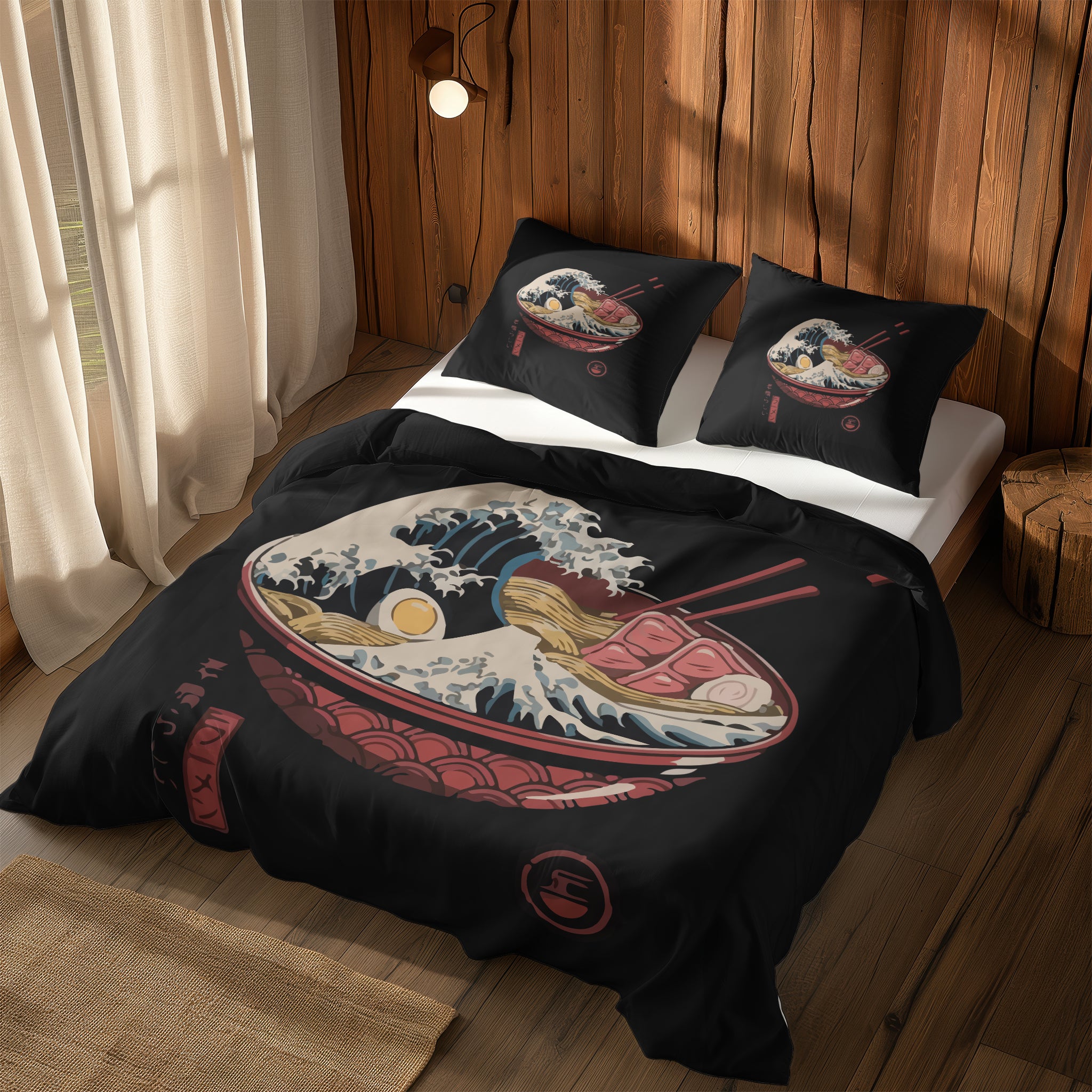Great Wave Ramen Bowl & Perspektif Kanagawa Çift Taraflı Nevresim Takımı; çift kişilik AA-01 native görünüm
