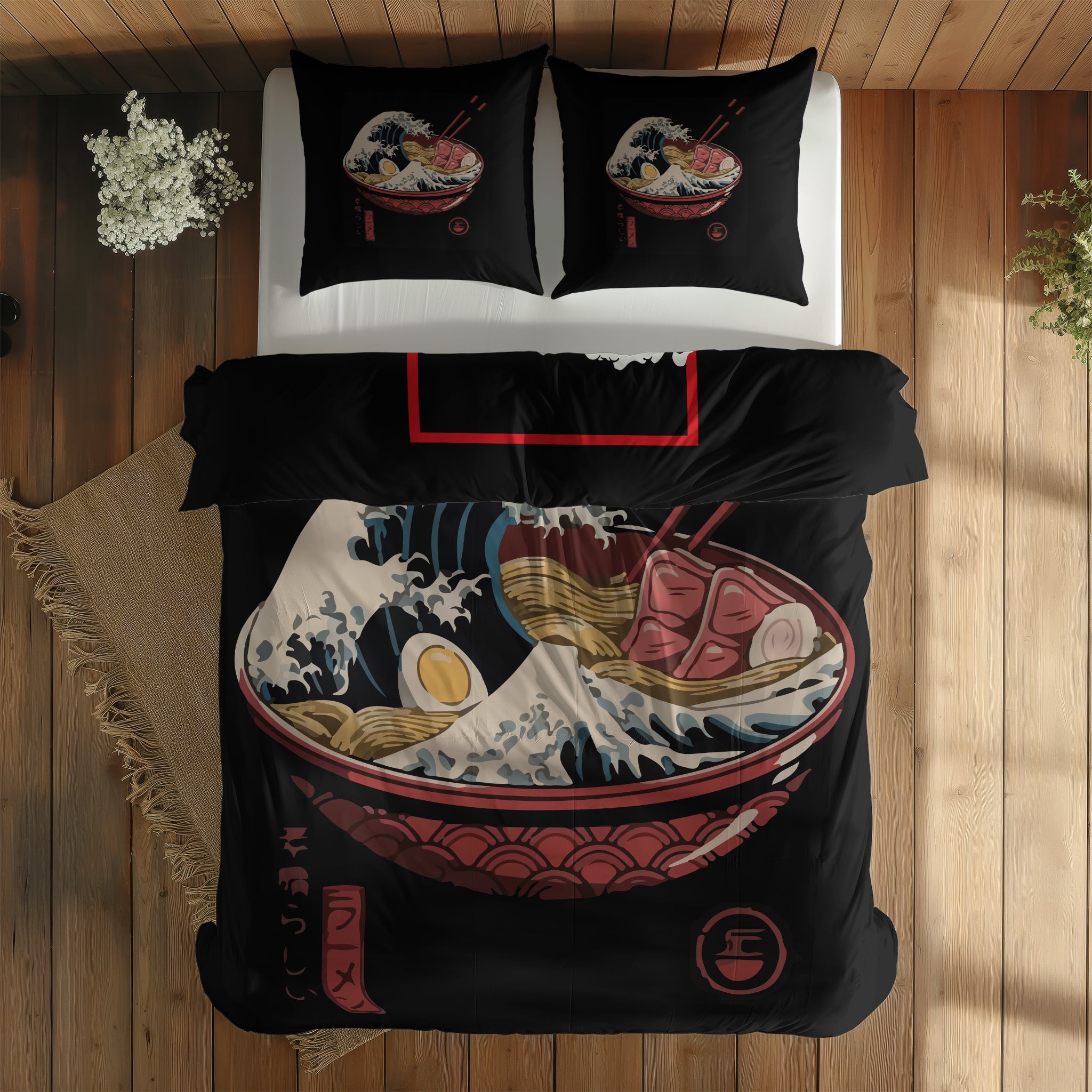 Great Wave Ramen Bowl & Perspektif Kanagawa Çift Taraflı Nevresim Takımı; çift kişilik AA-02 native görünüm
