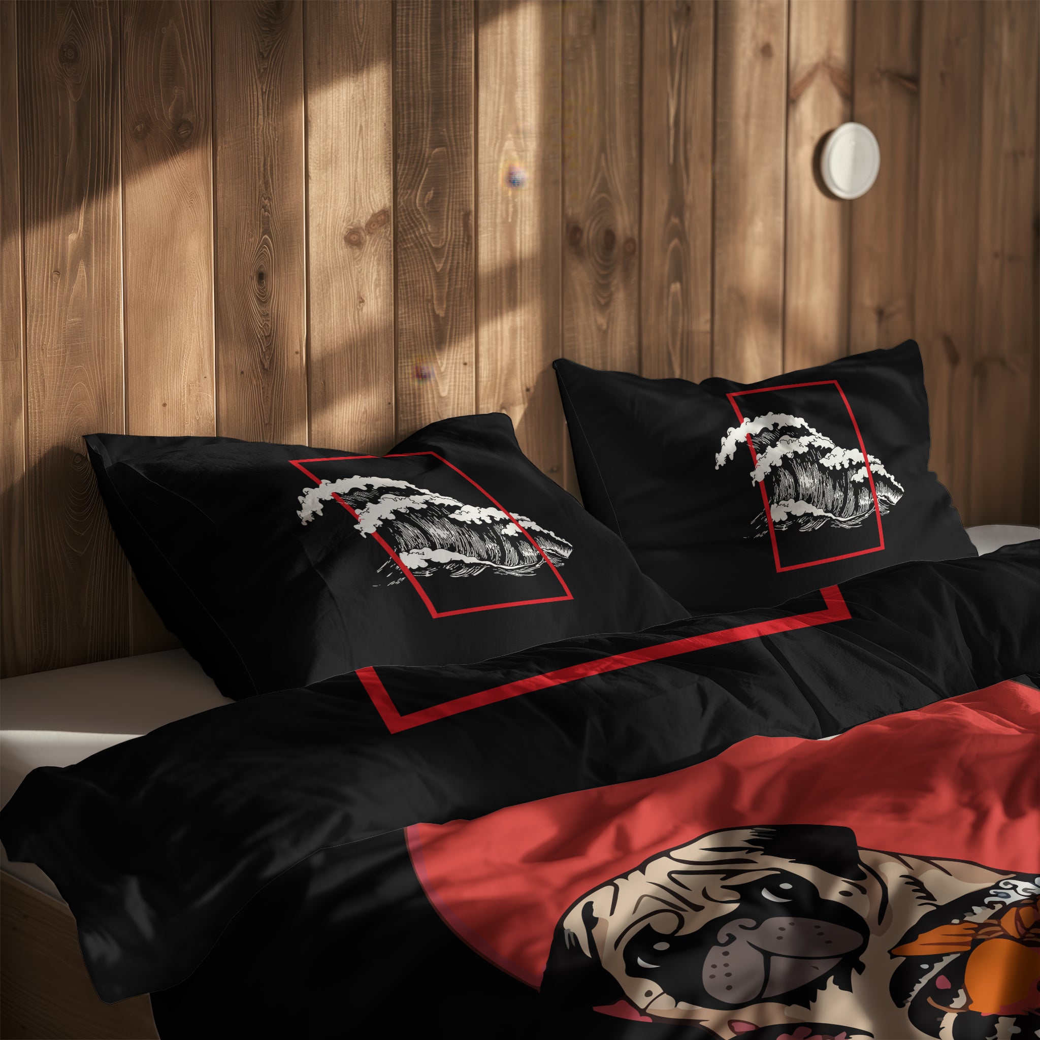 The Pug & Perspektif Kanagawa Çift Taraflı Nevresim Takımı; çift kişilik AB-03 native görünüm