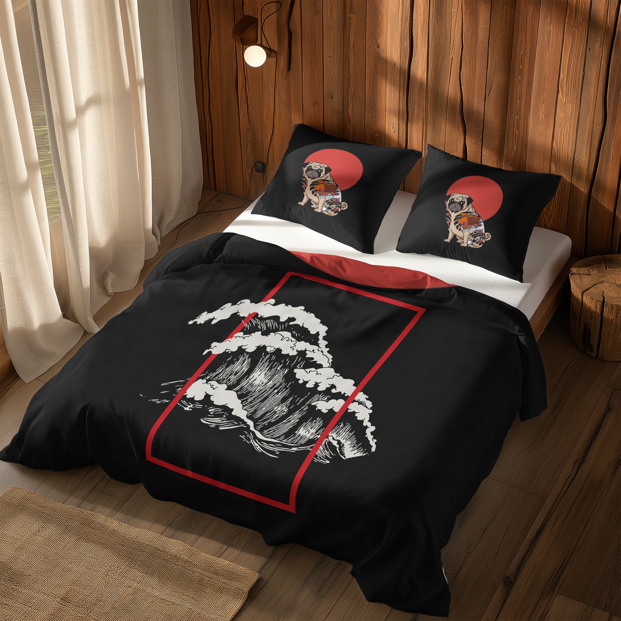 The Pug & Perspektif Kanagawa Çift Taraflı Nevresim Takımı; çift kişilik BA-01 native görünüm