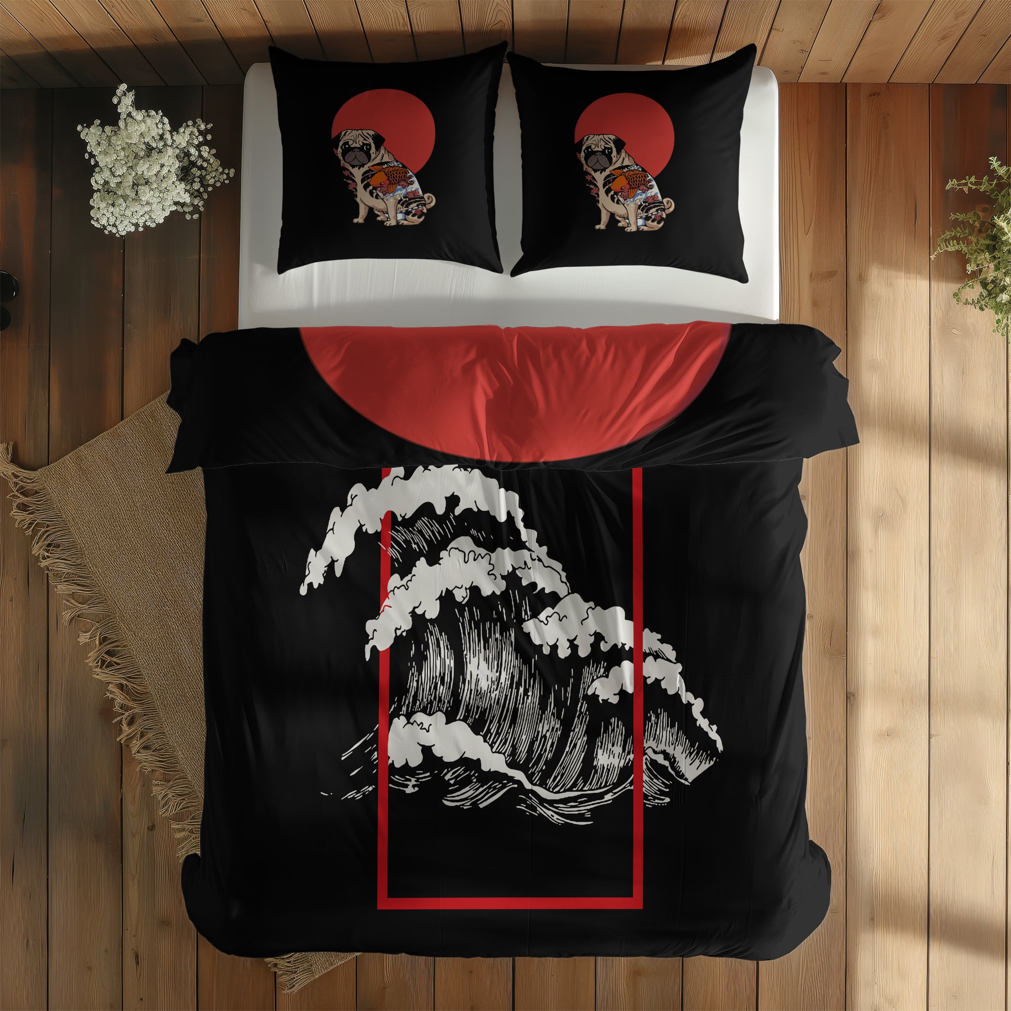 The Pug & Perspektif Kanagawa Çift Taraflı Nevresim Takımı; çift kişilik BA-02 native görünüm