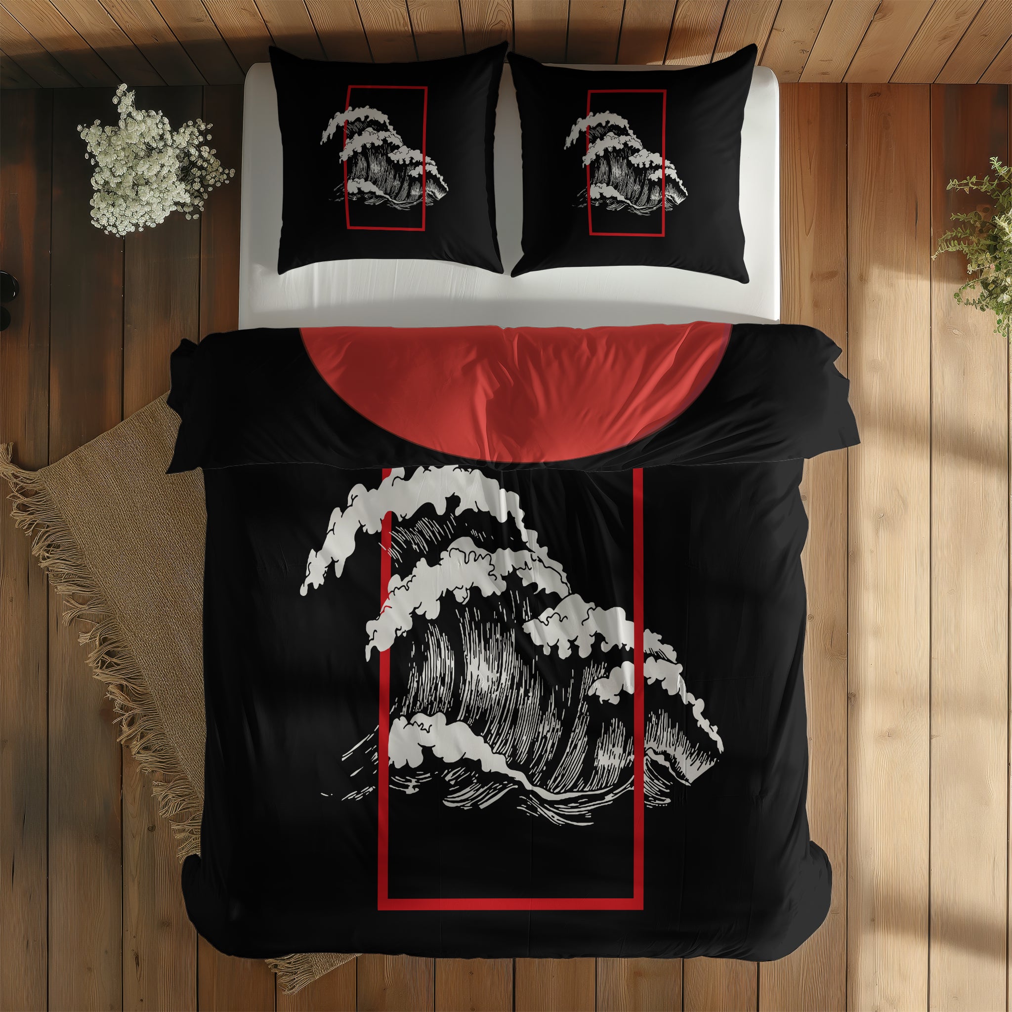 The Pug & Perspektif Kanagawa Çift Taraflı Nevresim Takımı; çift kişilik BB-02 native görünüm