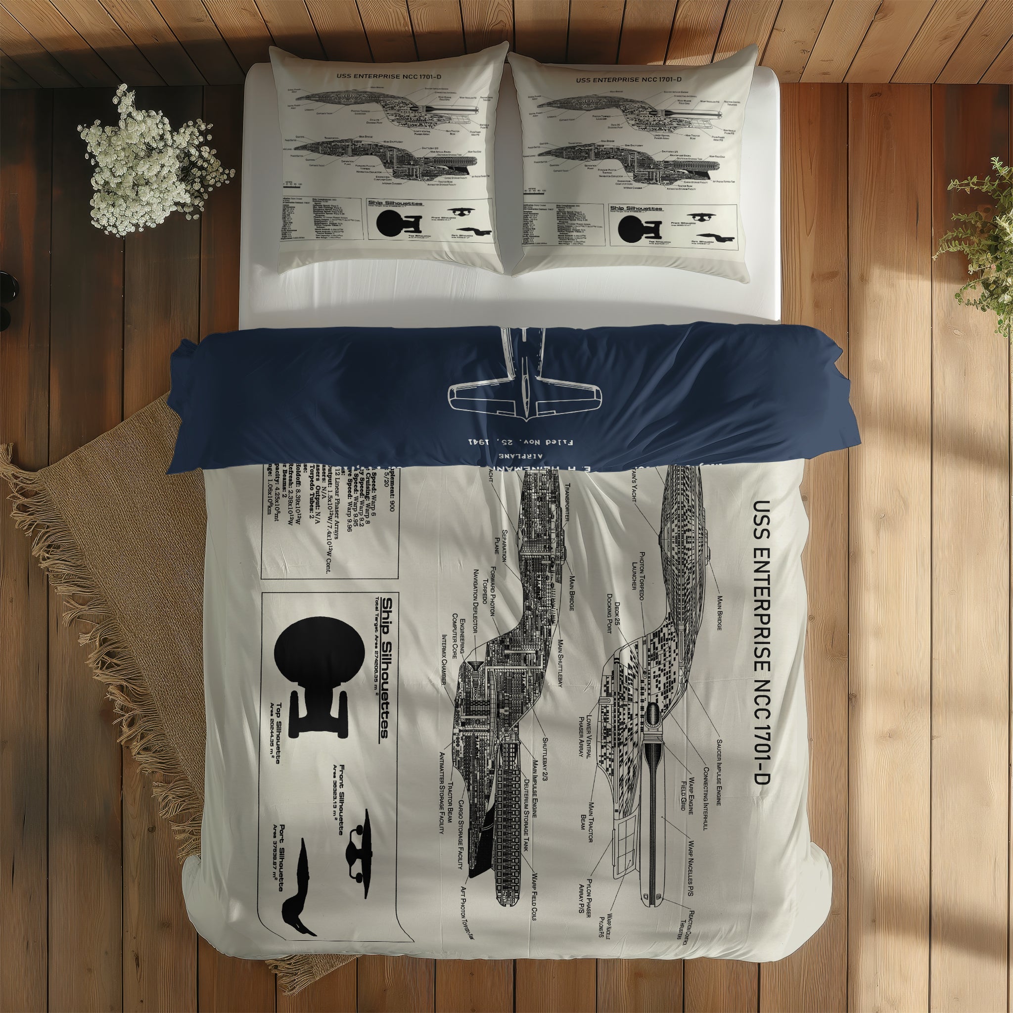 F4U Corsair Navyblue & USS Enterprise Ivory Çift Taraflı Nevresim Takımı; çift kişilik BB-02 native görünüm