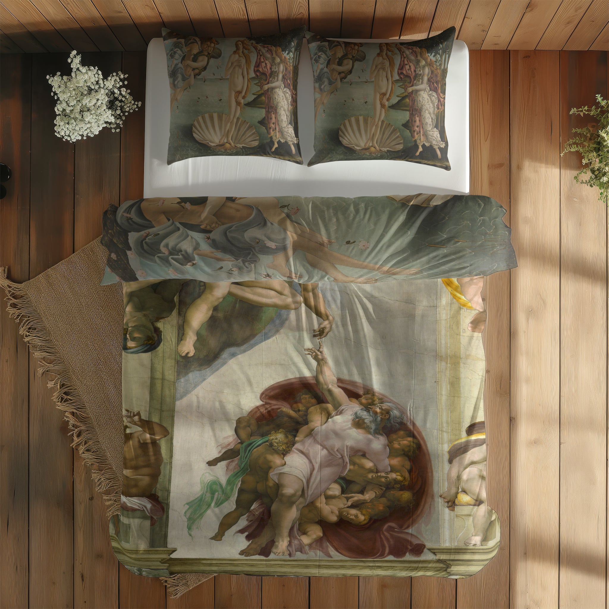 The Birth of Venus & The Creation of Adam Çift Taraflı Nevresim Takımı; çift kişilik BA-02 native görünüm