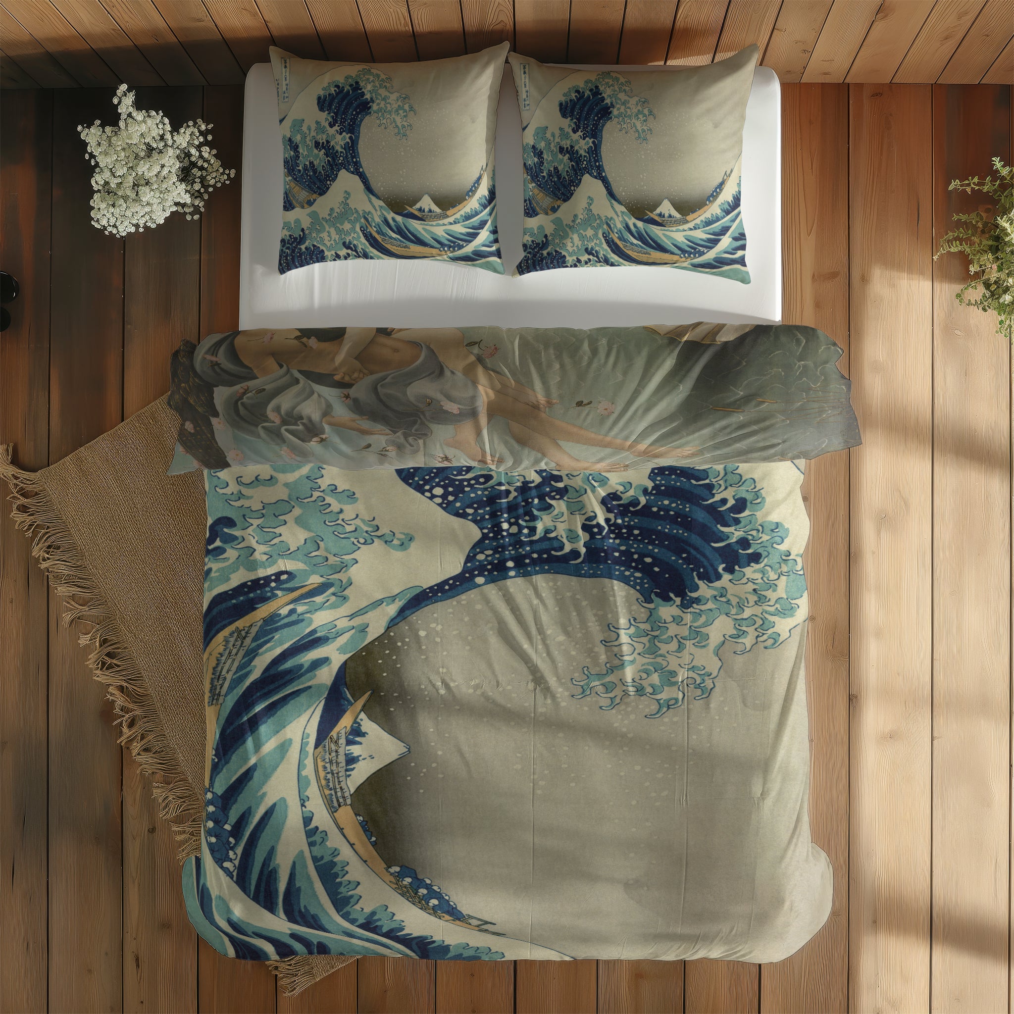 The Birth of Venus & The Great Wave of Kanagawa Çift Taraflı Nevresim Takımı; çift kişilik BB-02 native görünüm