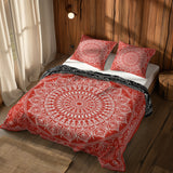 Black / Red Bohemian Mandala Çift Taraflı Nevresim Takımı