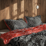 Black / Red Bohemian Mandala Double-Sided Duvet Cover Set