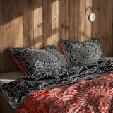 Black / Red Bohemian Mandala Double-Sided Duvet Cover Set