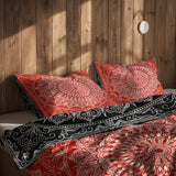 Black / Red Bohemian Mandala Double-Sided Duvet Cover Set