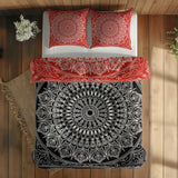 Black / Red Bohemian Mandala Double-Sided Duvet Cover Set