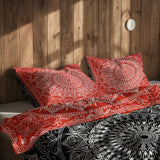 Black / Red Bohemian Mandala Çift Taraflı Nevresim Takımı