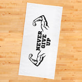 Never Give Up - Muscle / White Sports Towel