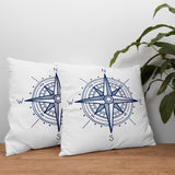 Blue Compass / Pusulalı Marin Temalı Çift Taraflı Kırlent Kılıfı 2 Adet