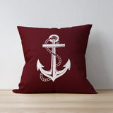 White Anchor / Claret Red Marine Themed Double-Sided Throw Pillow Cover 2 Pieces