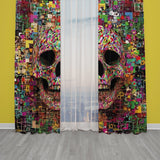 Polychrome Skull Background Curtain